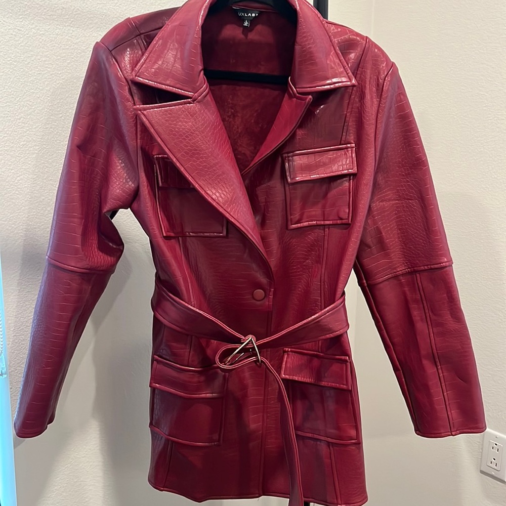 Red JLUXLABEL Croc Belted Jacket